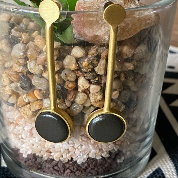 Ink+Alloy Black & Brass Pendulum Earrings NEW - Picture 3 of 9